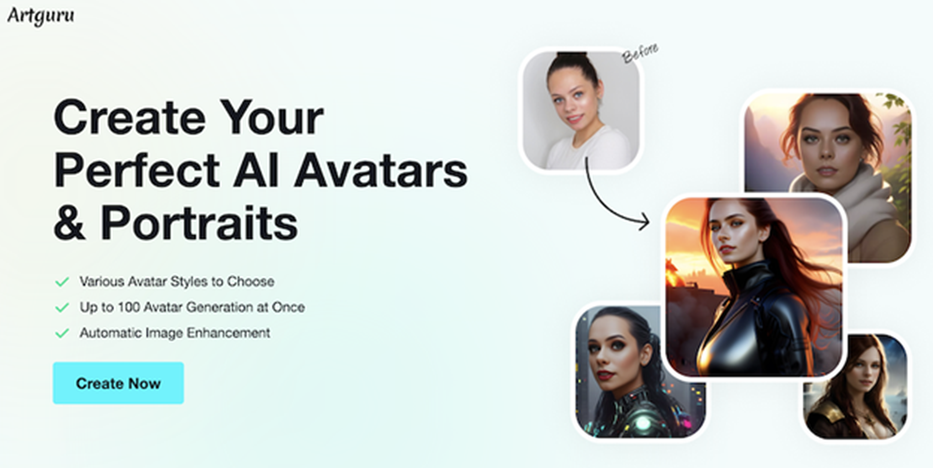 Créez des avatars IA en ligne avec le générateur d'avatar Artguru AI