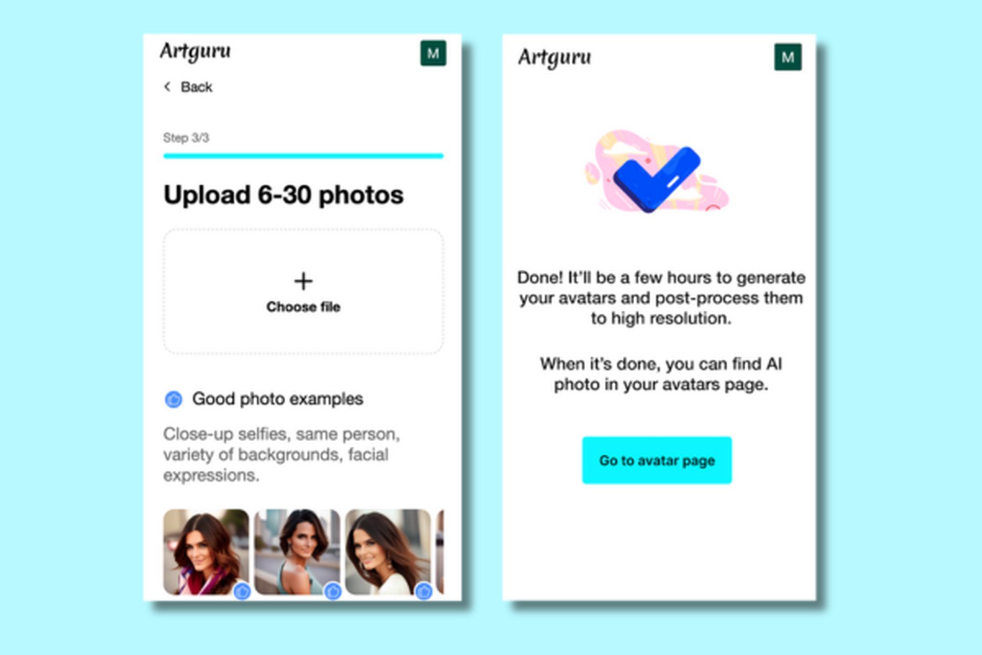Create AI avatars online with Artguru AI avatar generator