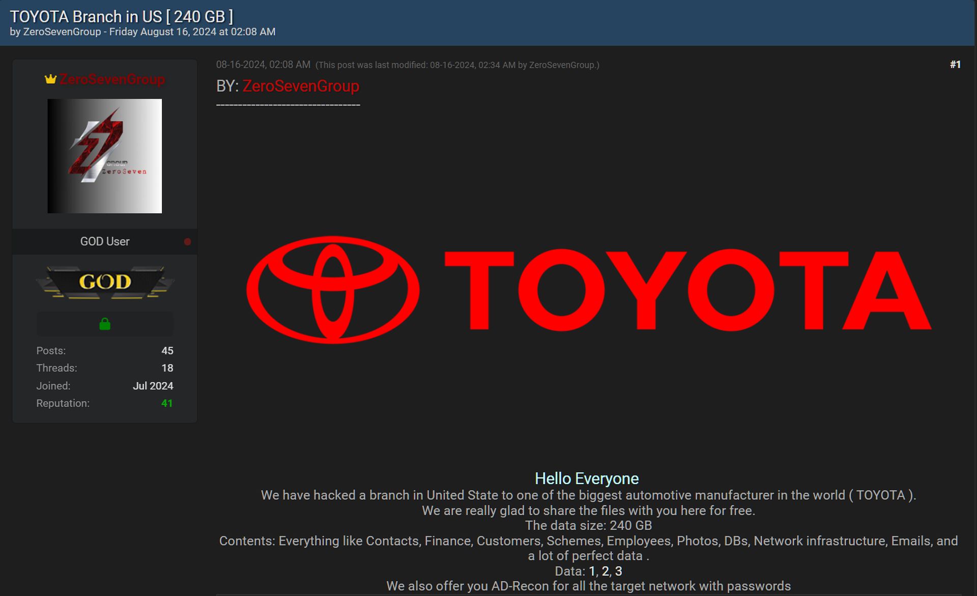 Toyota data breach