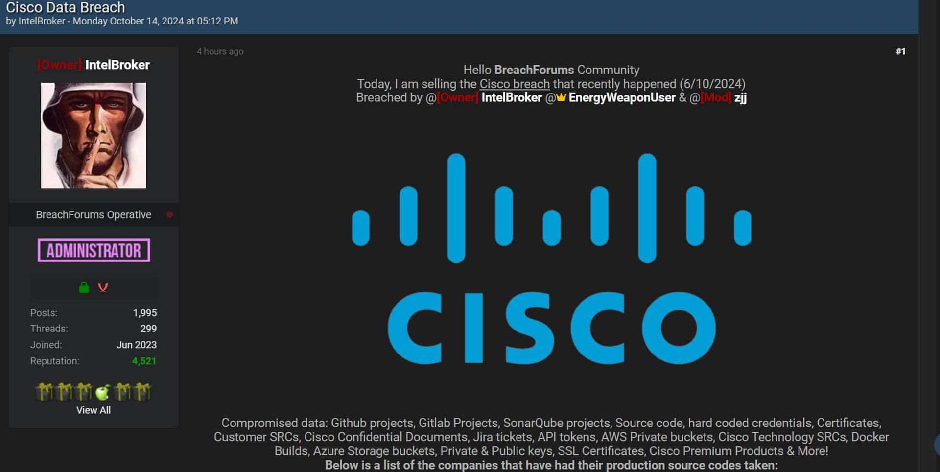 violation de données Cisco