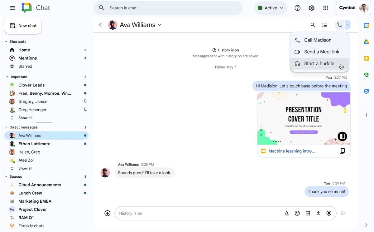 Google Chat affronta Slack con la nuova funzionalità Huddles