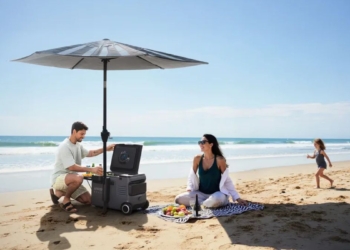 This Anker umbrella will charge your phone and keep your beer cool?!